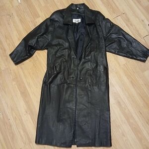 Rallee Black Leather Trench Coat Size XL